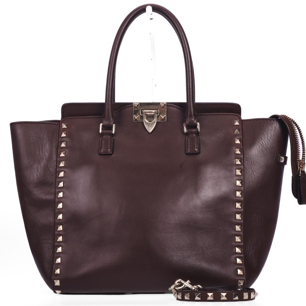 Valentino Garavani Rockstud Double Handle Tote - Soft Calfskin Leather - (Rubin) - Picture 2 of 9